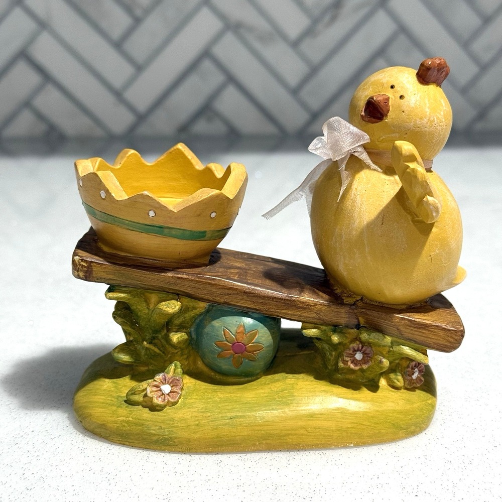 Easter Chick Seesaw Tea Light Holder‎ Yellow Spring Decor Egg Shell Ceramic